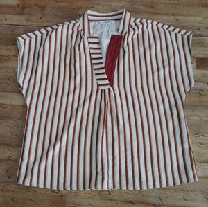 THML Rust and White Striped Blouse Boxy Minimalist